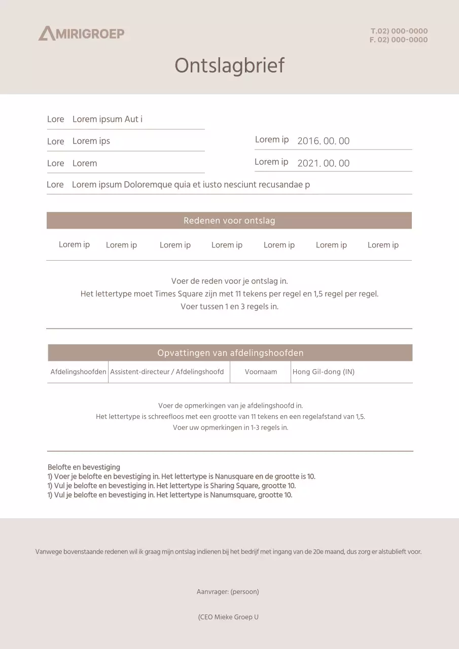 Een beige, ton sur ton ontslagbrief