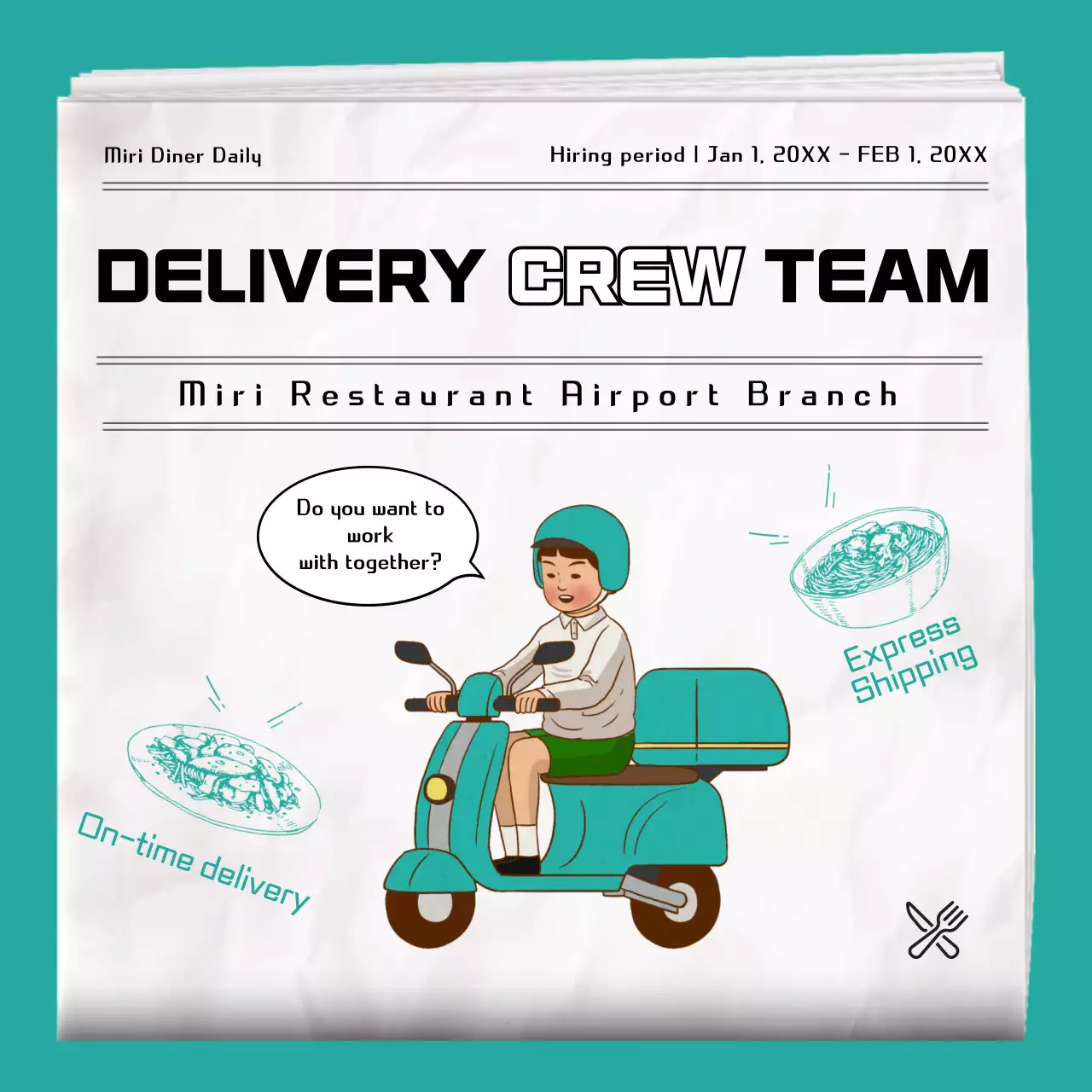 Teal Retro Delivery Recruitment Instagram Post