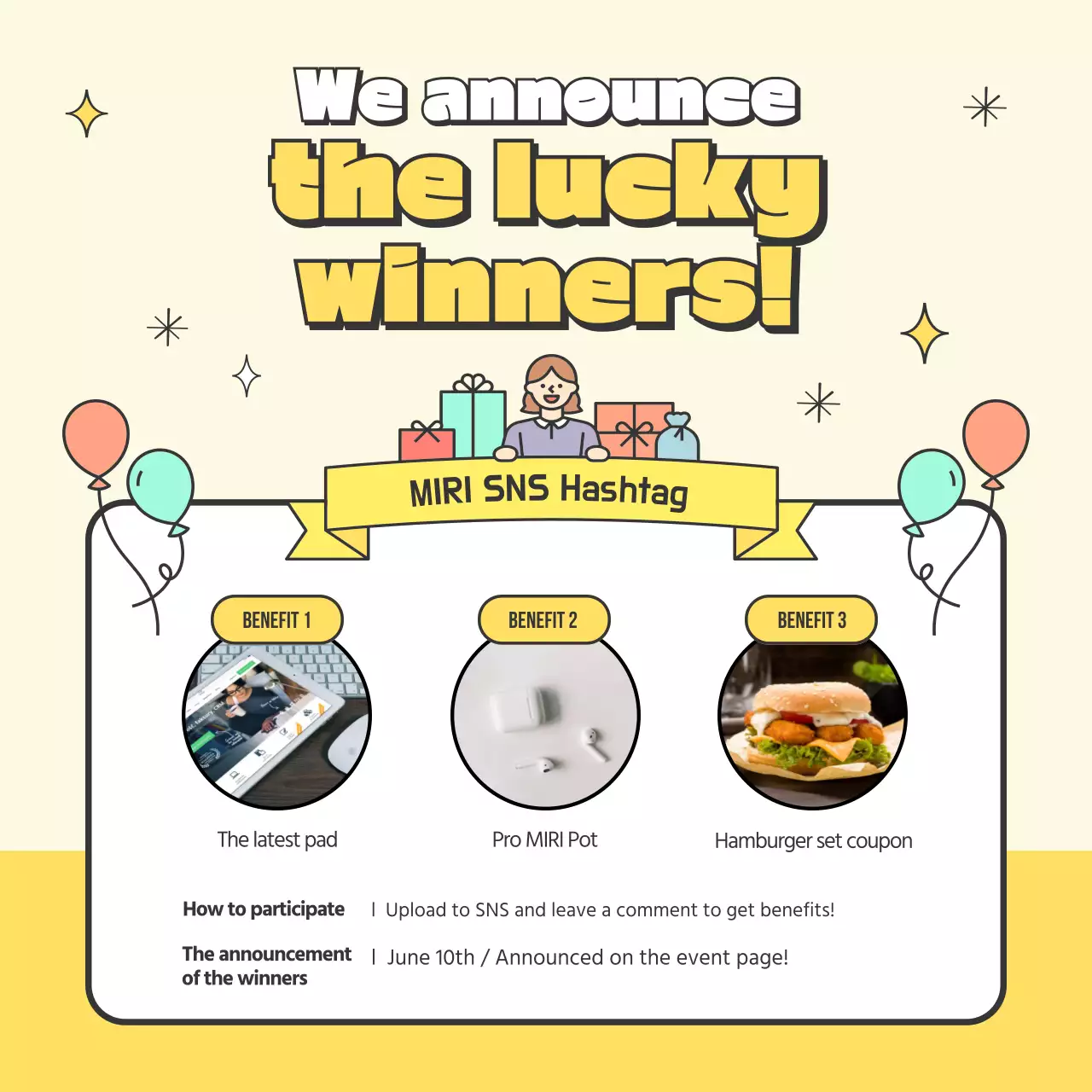 옐로우 레트로 이벤트 공지 소셜 미디어 게시물