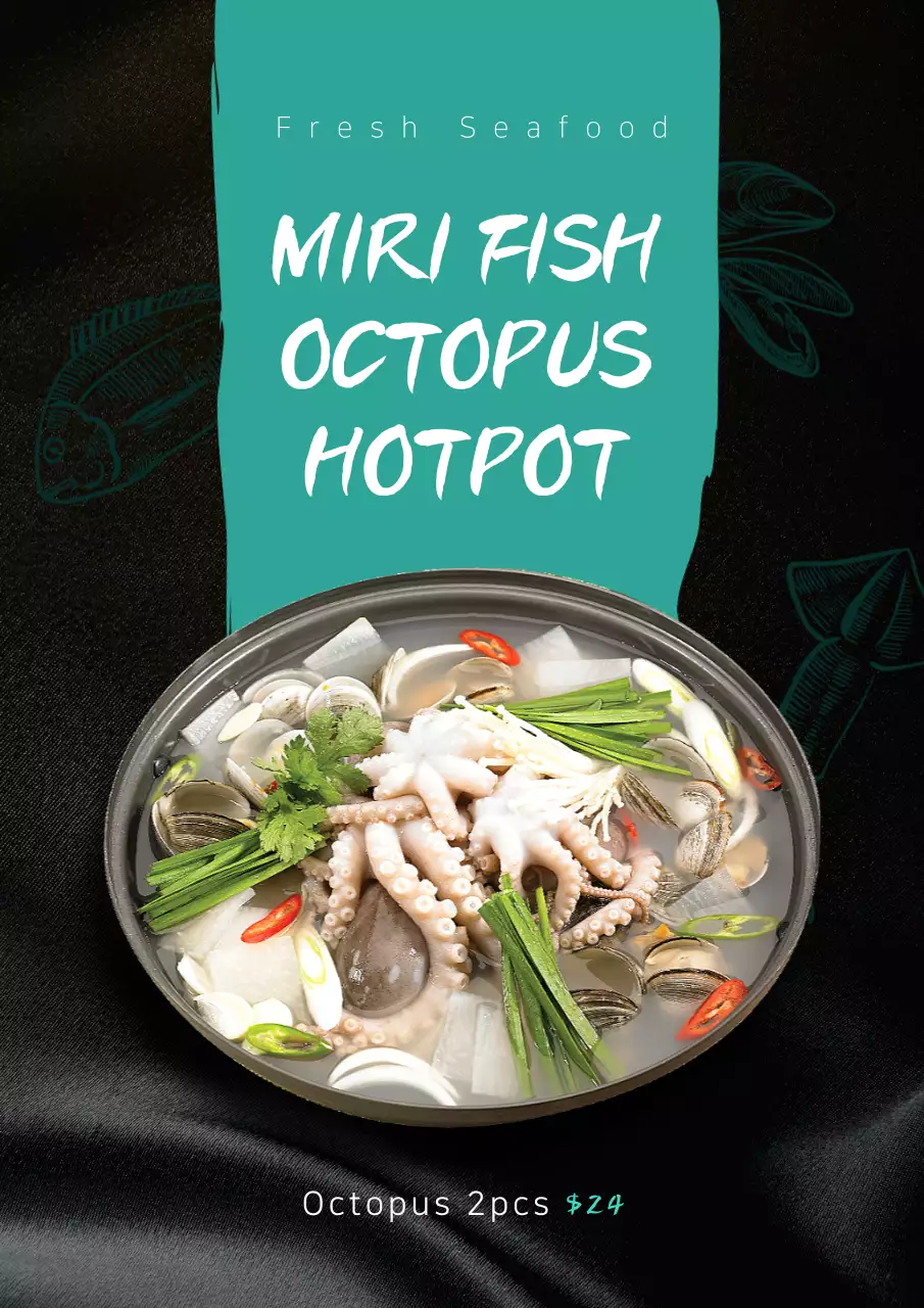 Green Modern Seafood Promotion Poster