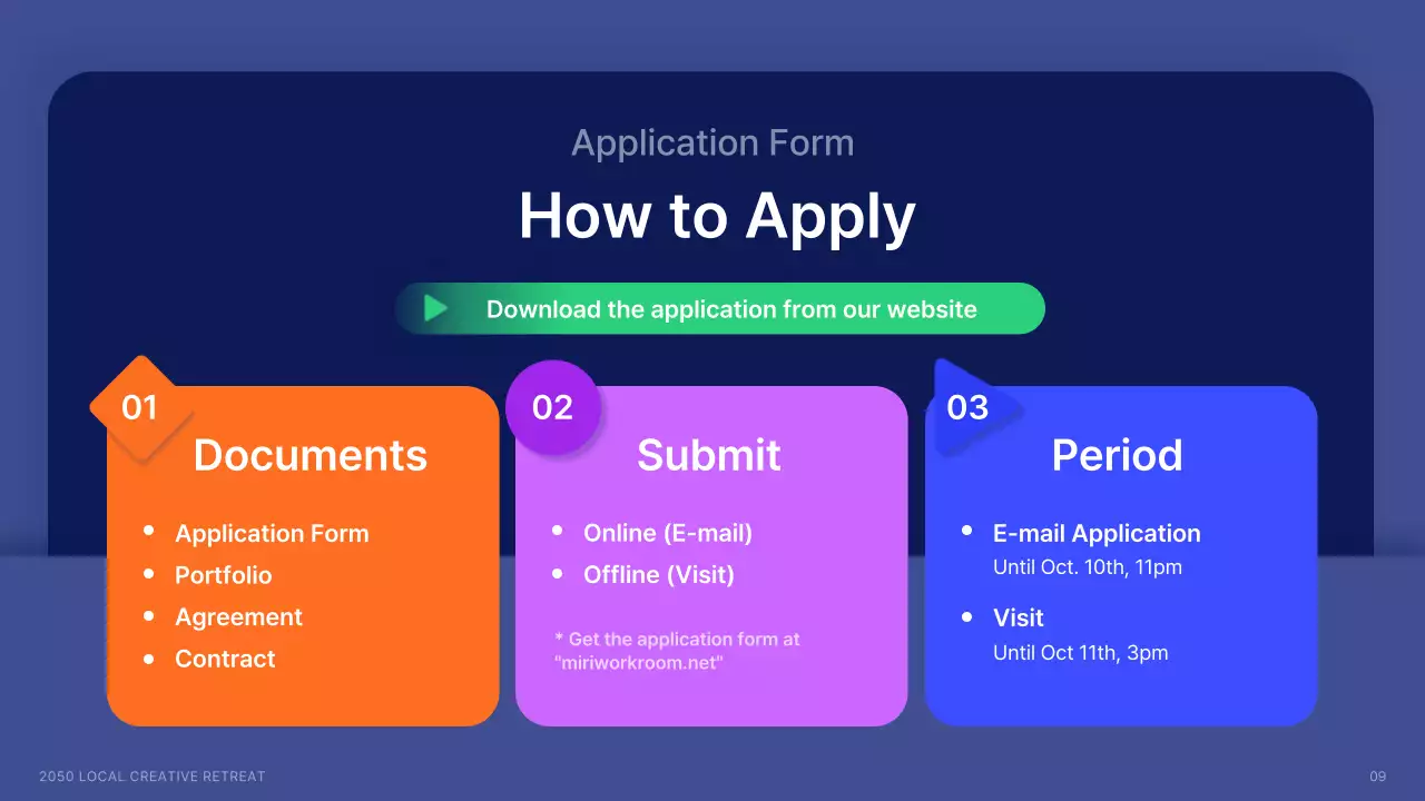 Recruiting local creators with shapes in navy blue and accent colors