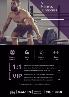 Simple promoción de descuento en un gimnasio por orden de llegada con una foto morada de un hombre haciendo ejercicio
