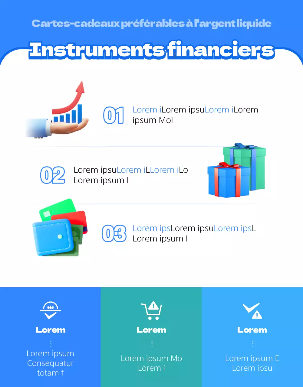 Thème épuré sur les instruments financiers avec des illustrations 3D bleues
