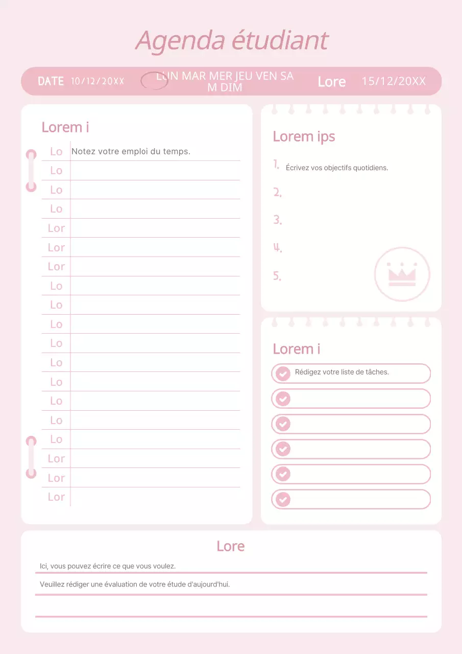 Une documentation rose soignée sur le plan d'étude