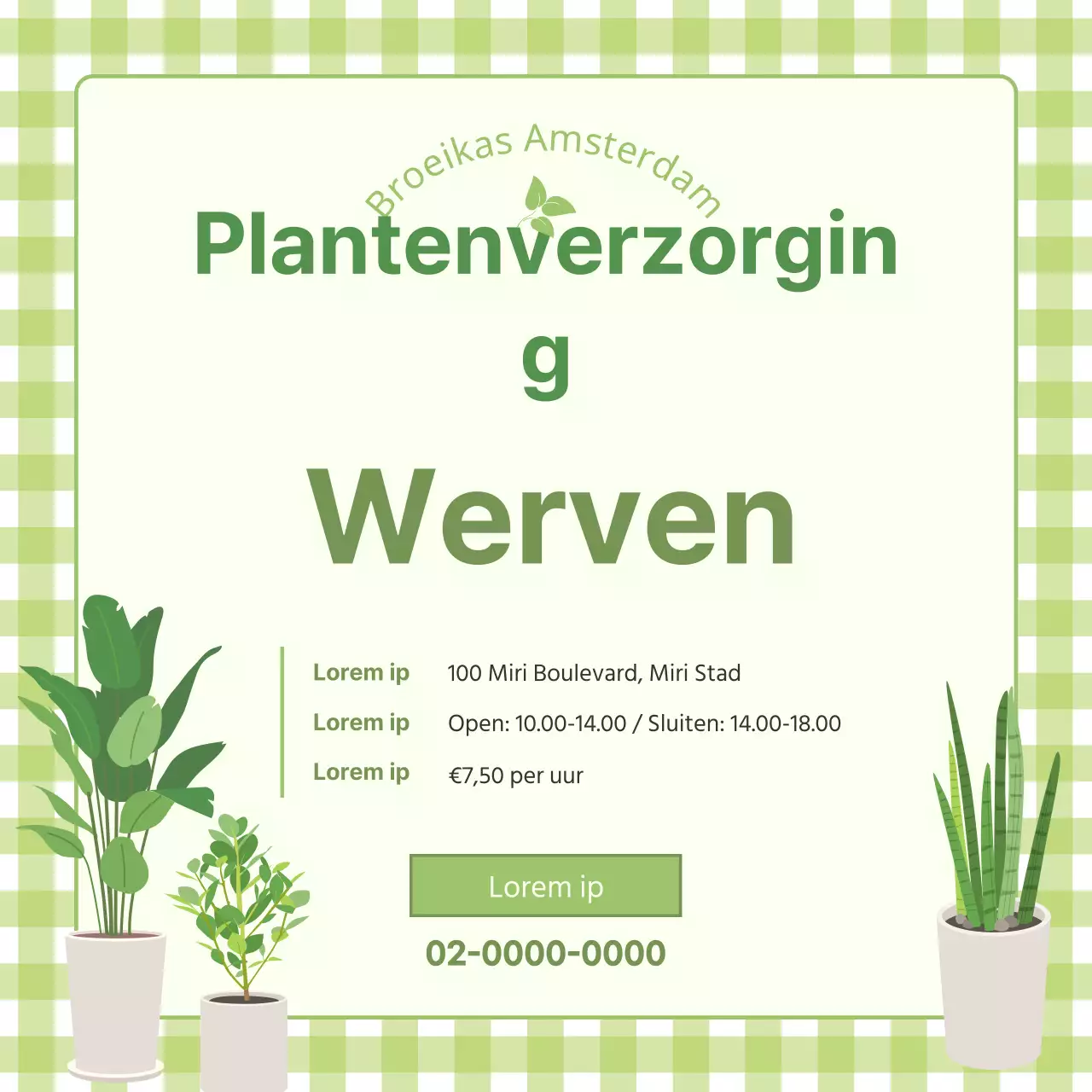 Lichtgroene frisse en schattige wervingsfolder voor tuinpersoneel V2