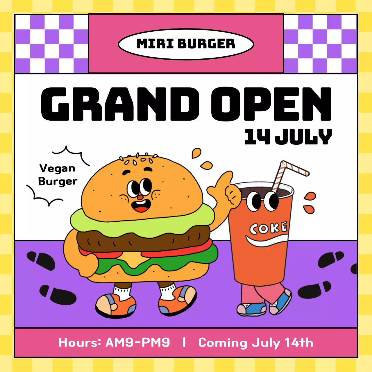 Purple Retro Burger Promotion Social Media Post