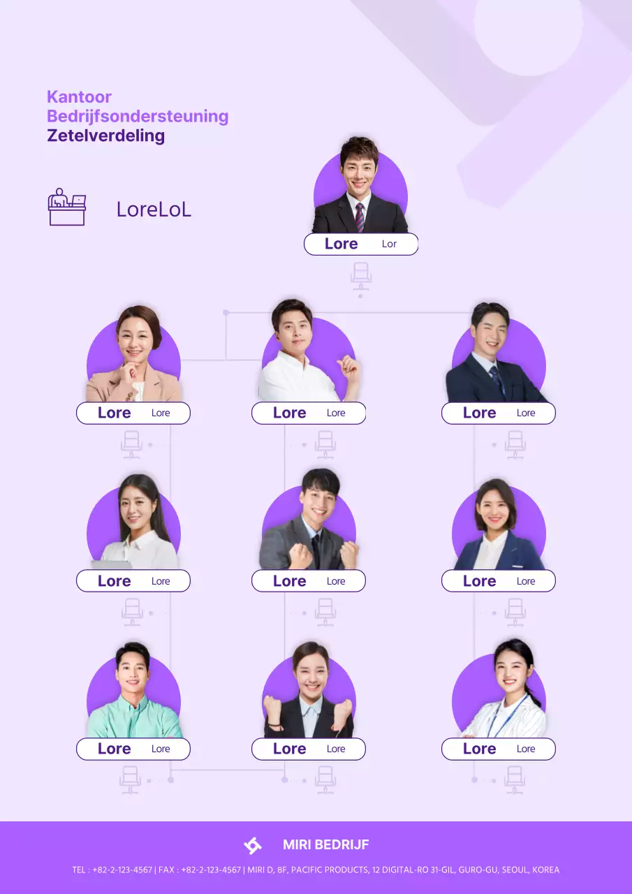 Paarse eenvoudige mensgerichte bedrijfsplattegrond