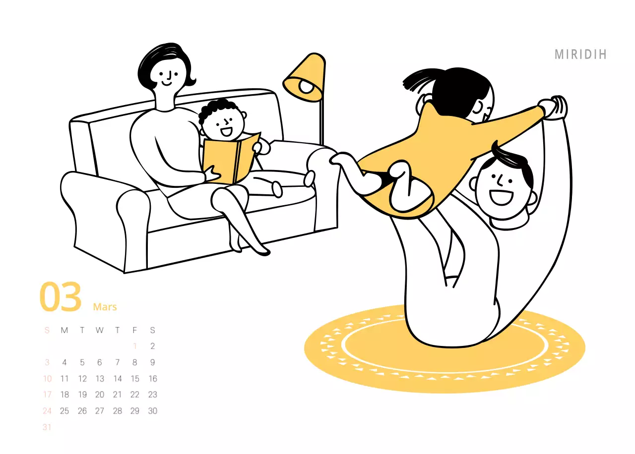 Calendrier illustré multicolore