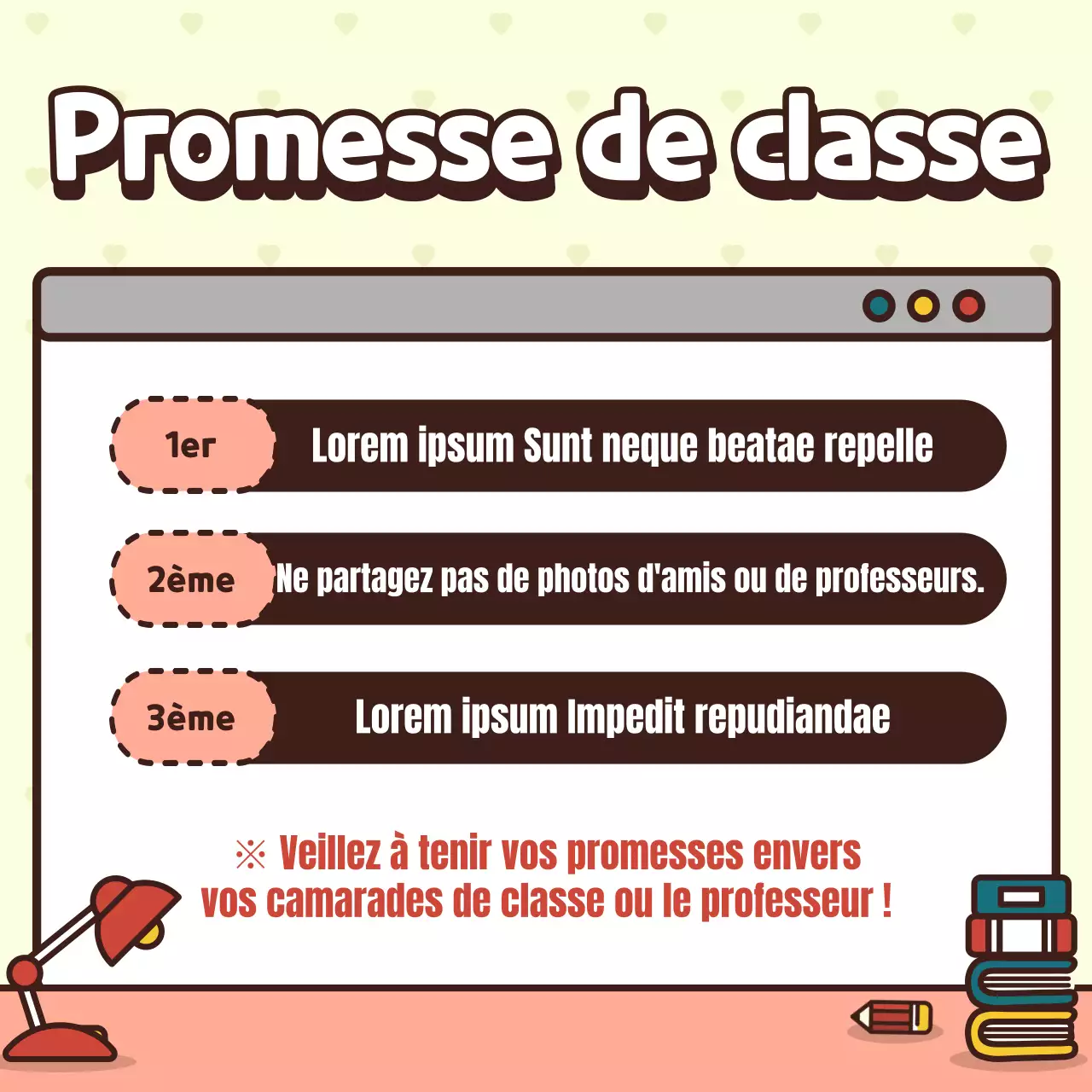 Introduire la classe avec un concept de personnage mignon rose et jaune