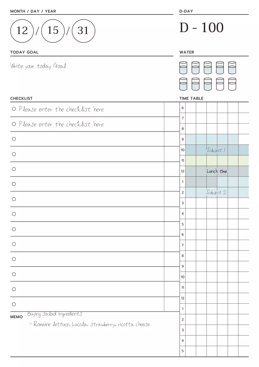 A simple daily planner in white