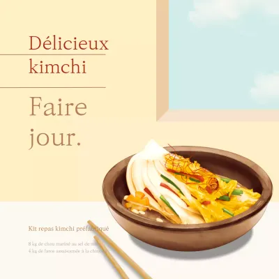 Promouvoir un kit repas minimaliste de kimchi jaune et brun