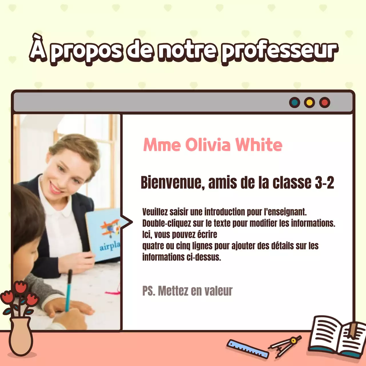 Introduire la classe avec un concept de personnage mignon rose et jaune