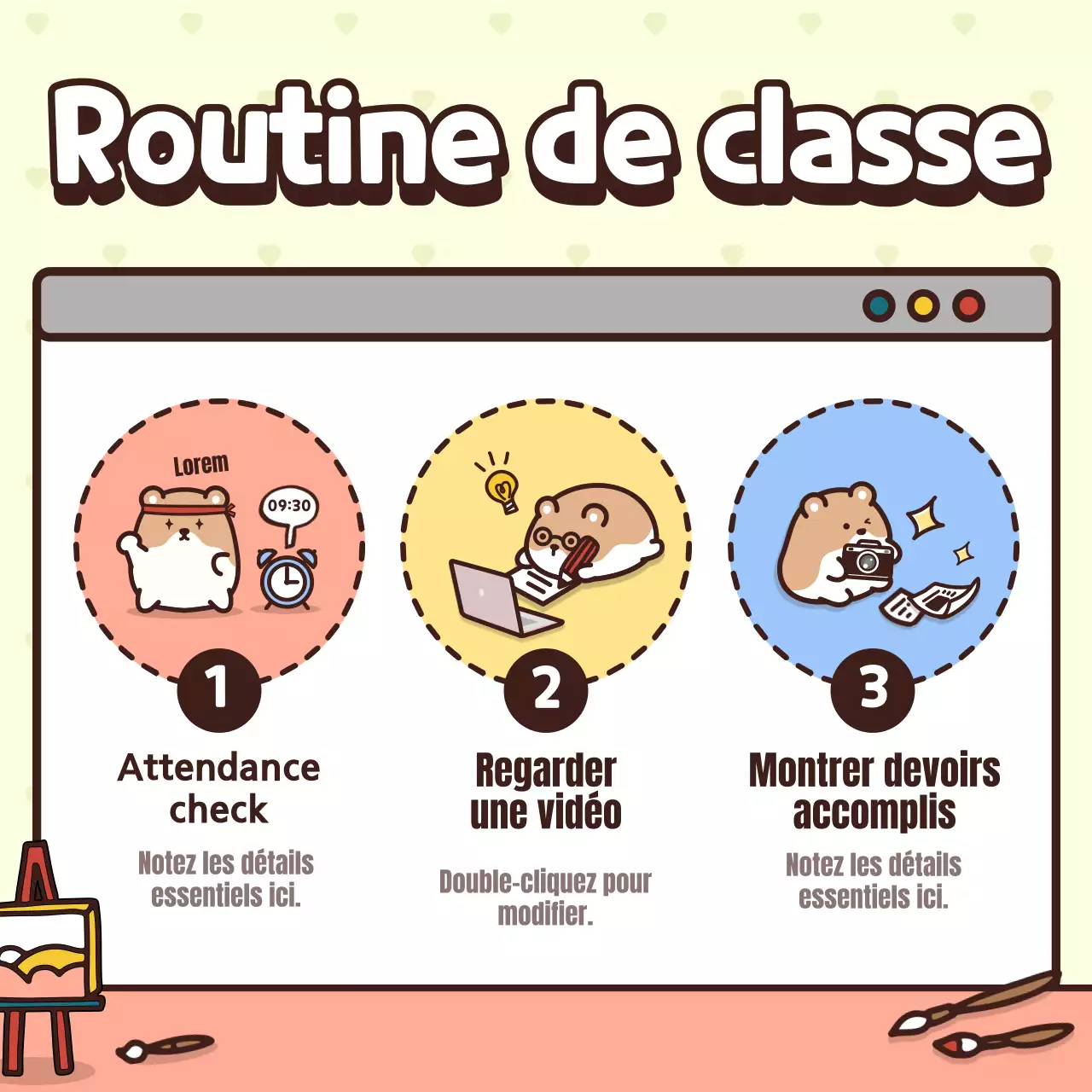 Introduire la classe avec un concept de personnage mignon rose et jaune