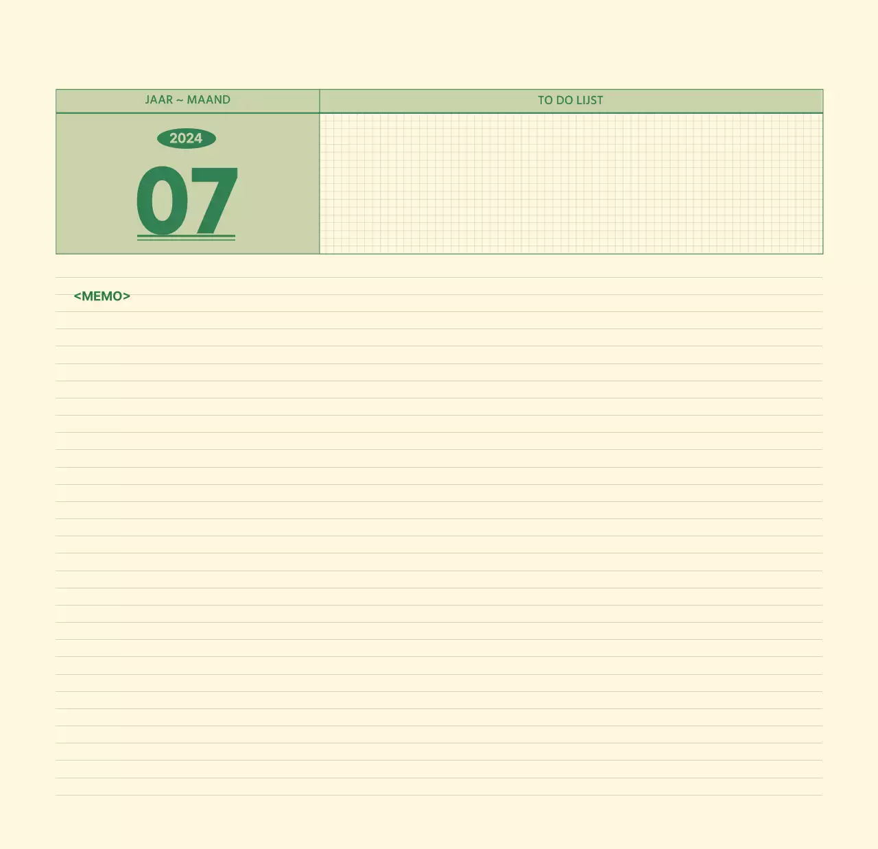 SAT D-day notitieblok concept wandkalender in groen en lichtgeel