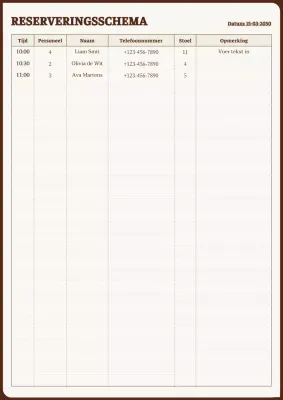 Een schoon, geel en bruin afsprakenschema voor klanten