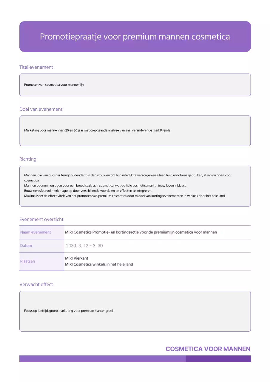 PR-plan met paarse accenten