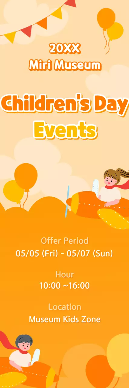 A bright orange Children's Day event banner