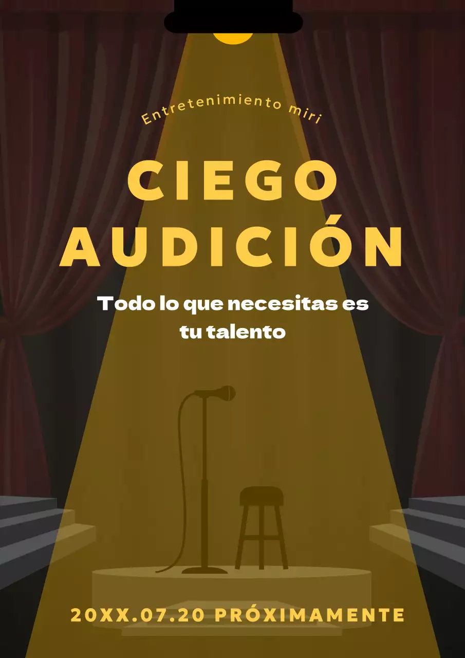 Anuncio de audición con luces amarillas sobre el fondo del escenario