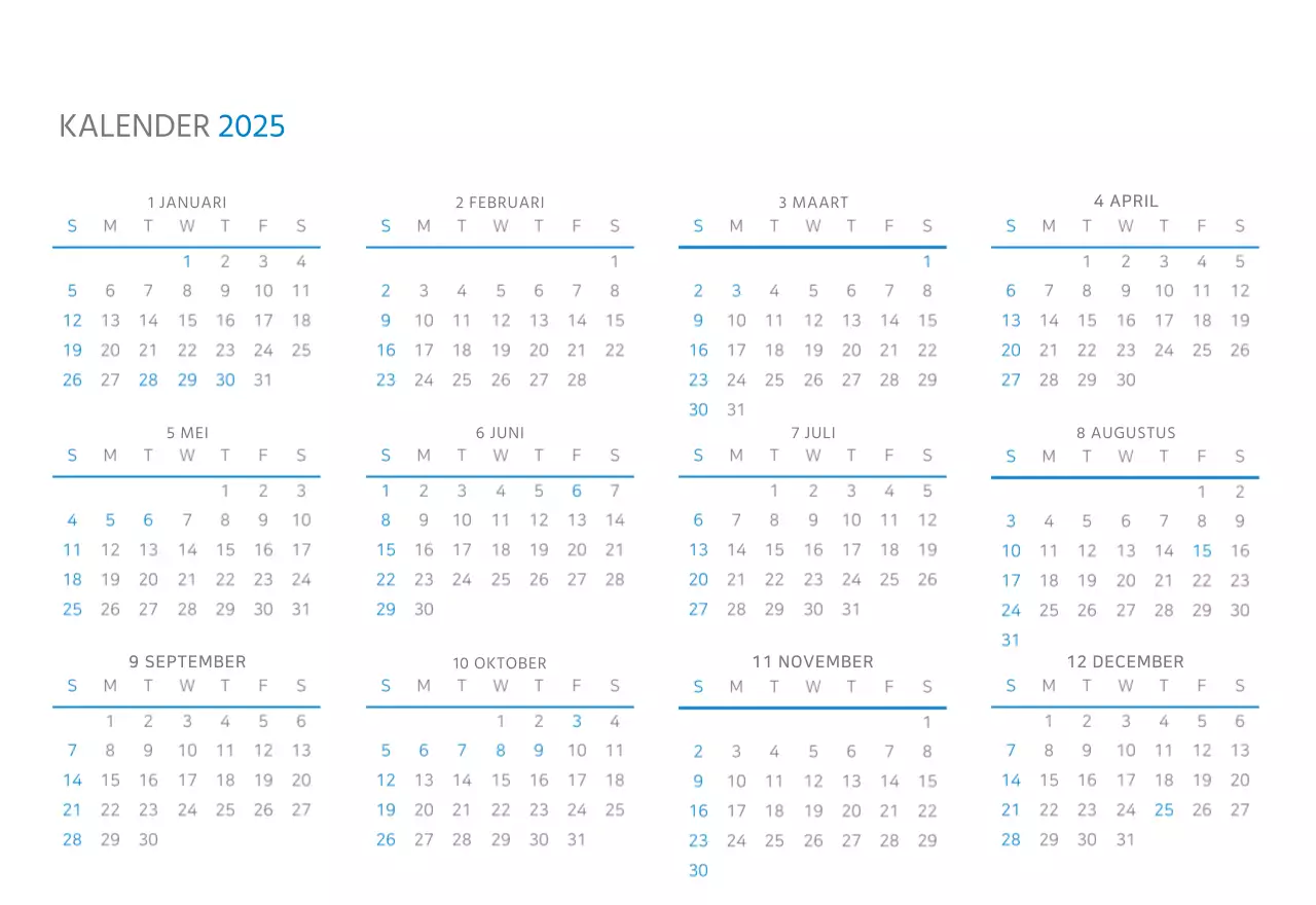 Witte en eenvoudige bureaukalender