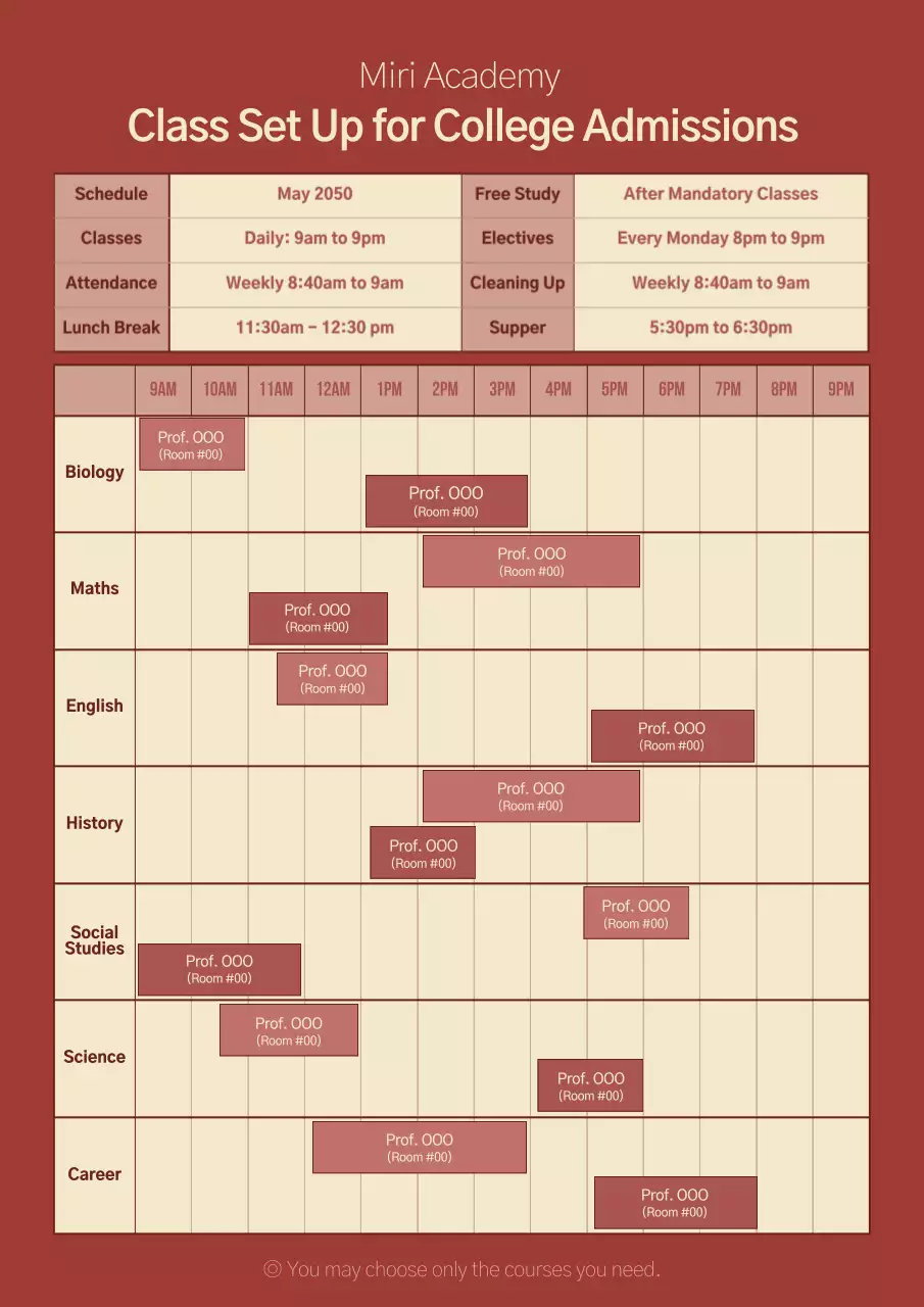 Brown's Class Schedule for Returning Students