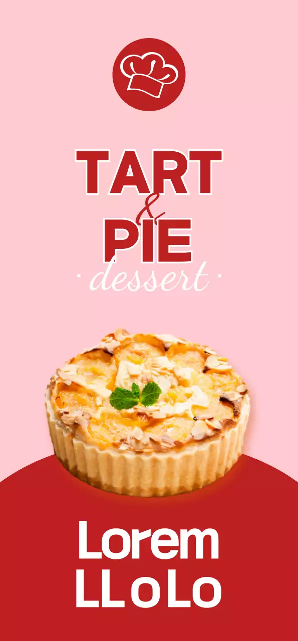 A banner introducing a menu of sweet dessert tarts with a pink background