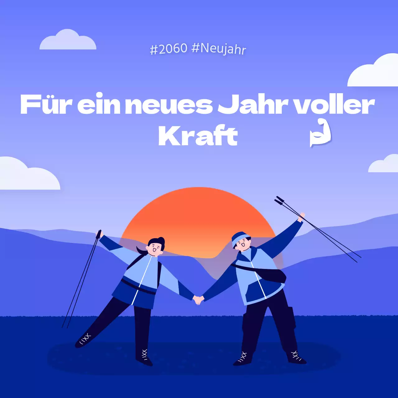 Gesunde Neujahrsstimmung in Blau und Orange