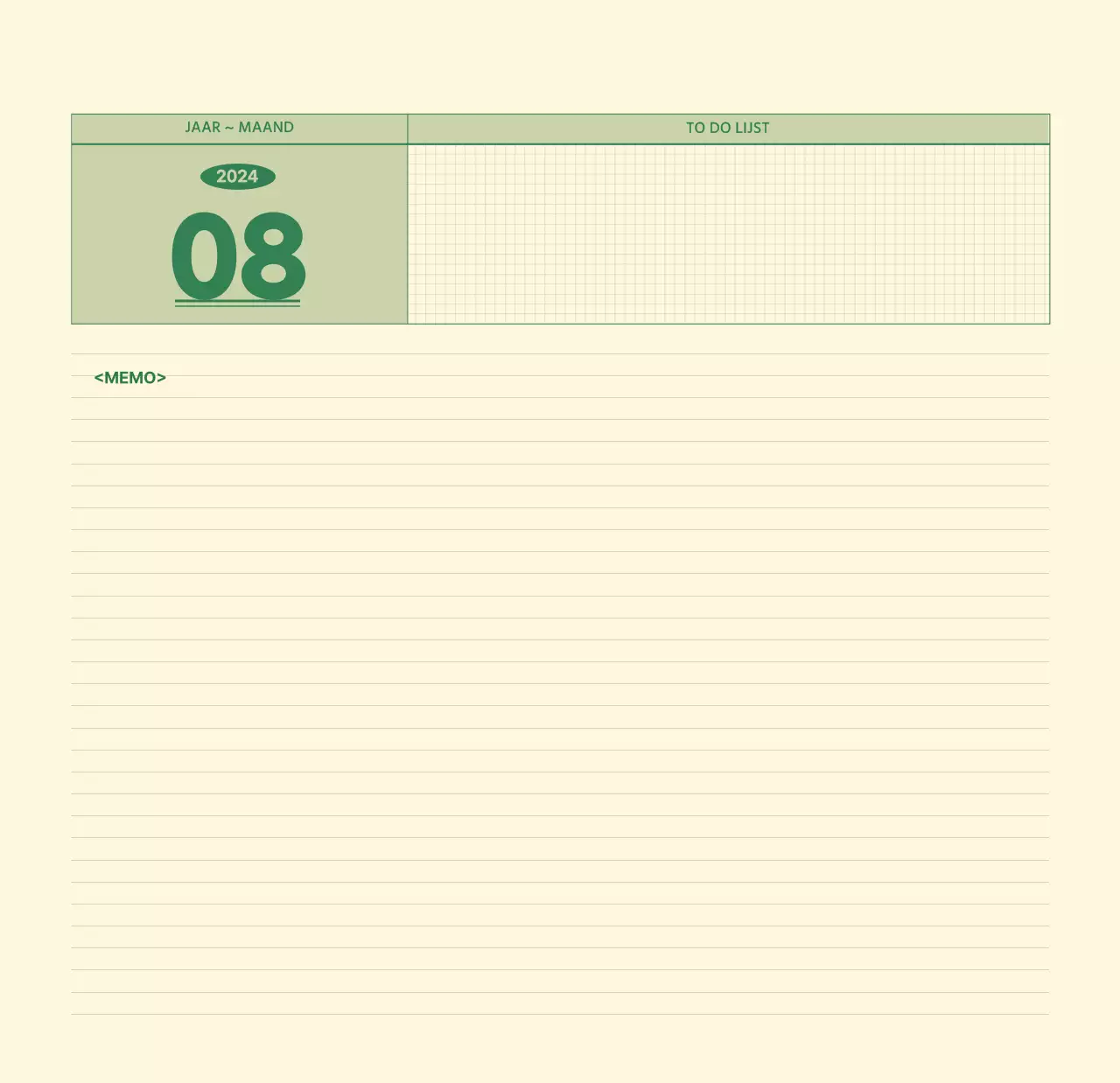 SAT D-day notitieblok concept wandkalender in groen en lichtgeel