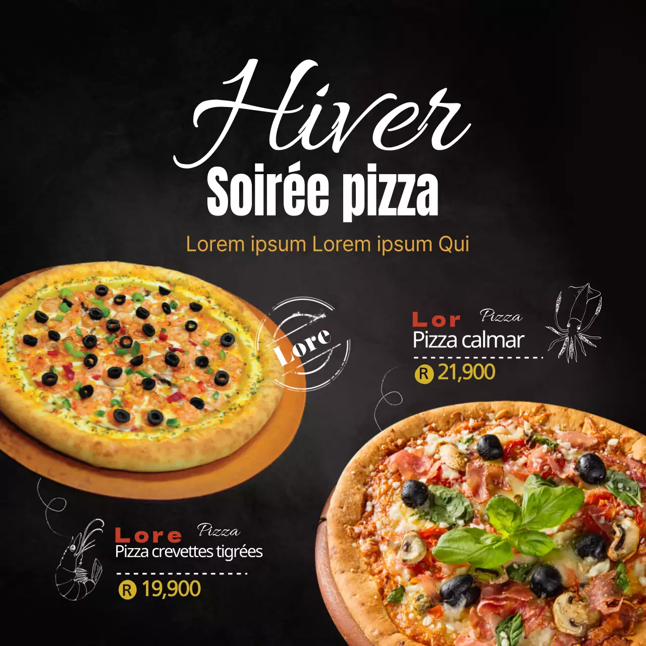 Nouvelle carte de pizzas aux fruits de mer