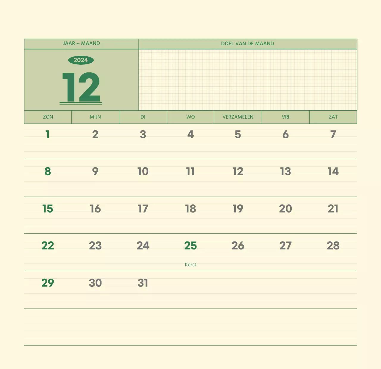 SAT D-day notitieblok concept wandkalender in groen en lichtgeel