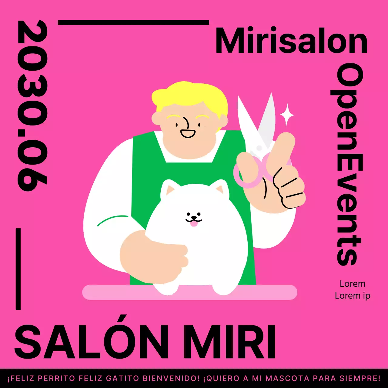 Una bonita promoción ilustrada en rosa para una peluquería canina.