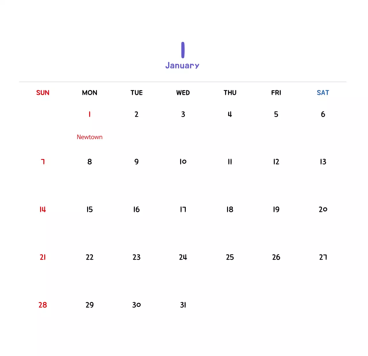 Lịch năm mới với hình ảnh minh họa dễ thương