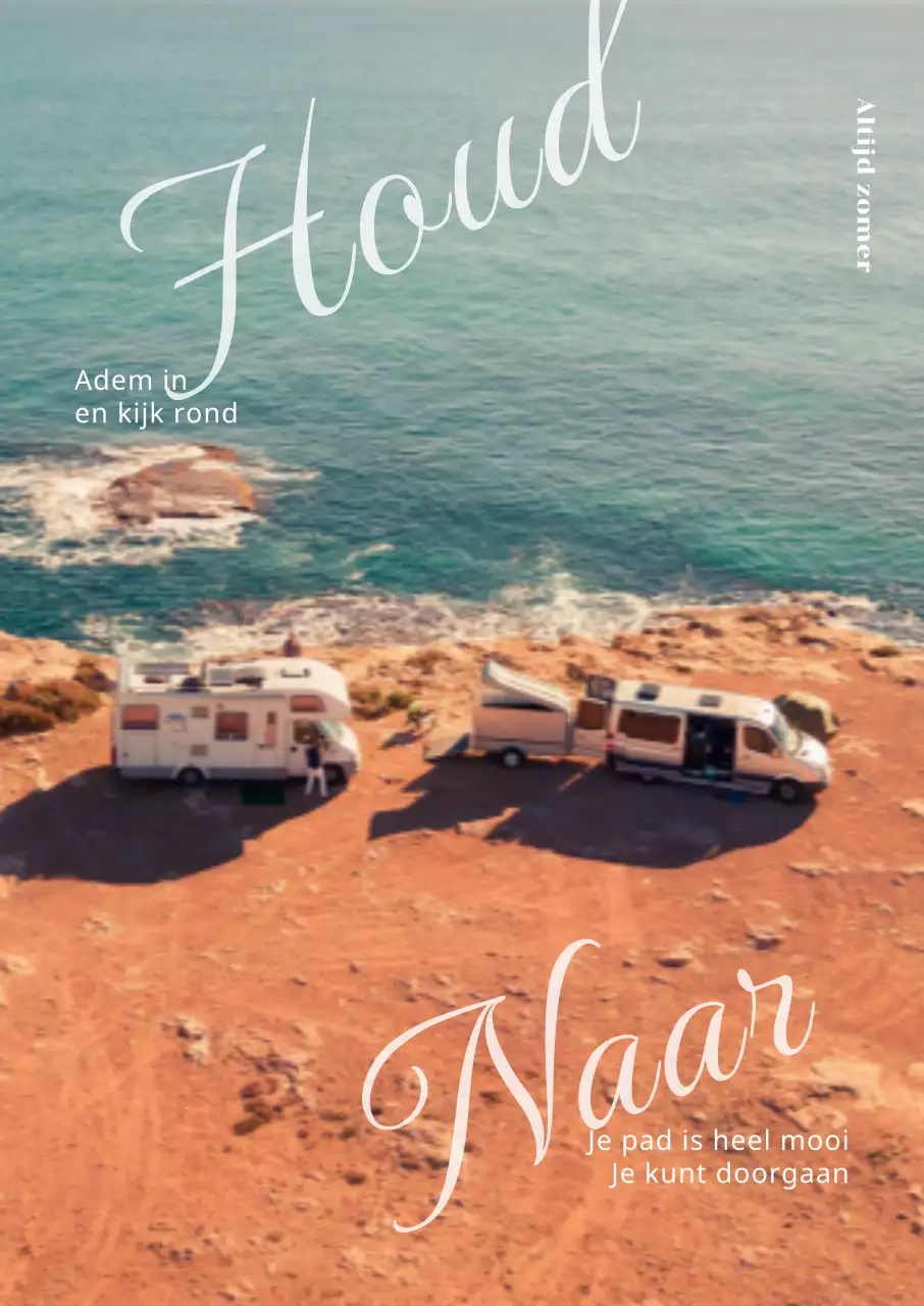 Op reizen geïnspireerd interieur met camper op strandachtergrond