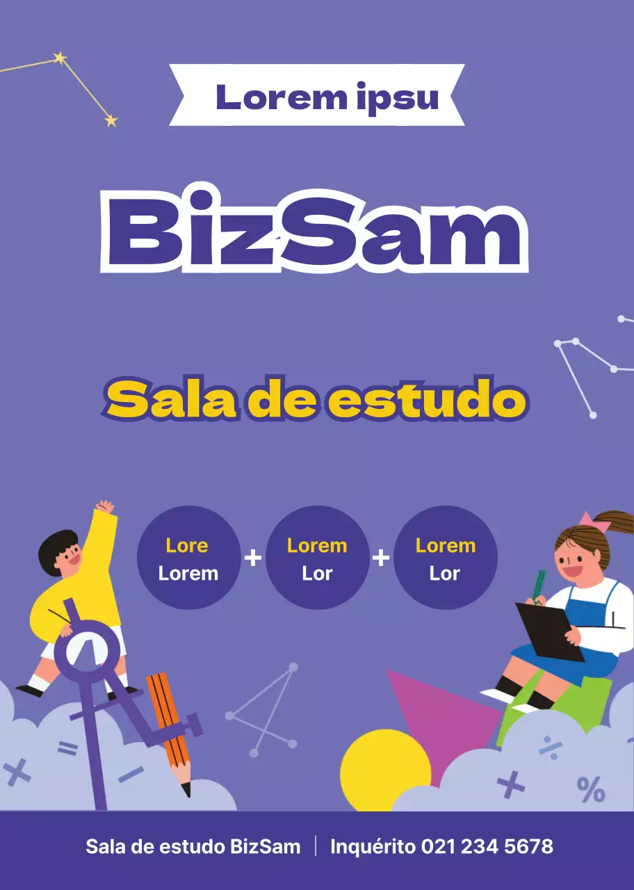 Ilustração de personagem roxa promoção de sala de estudo