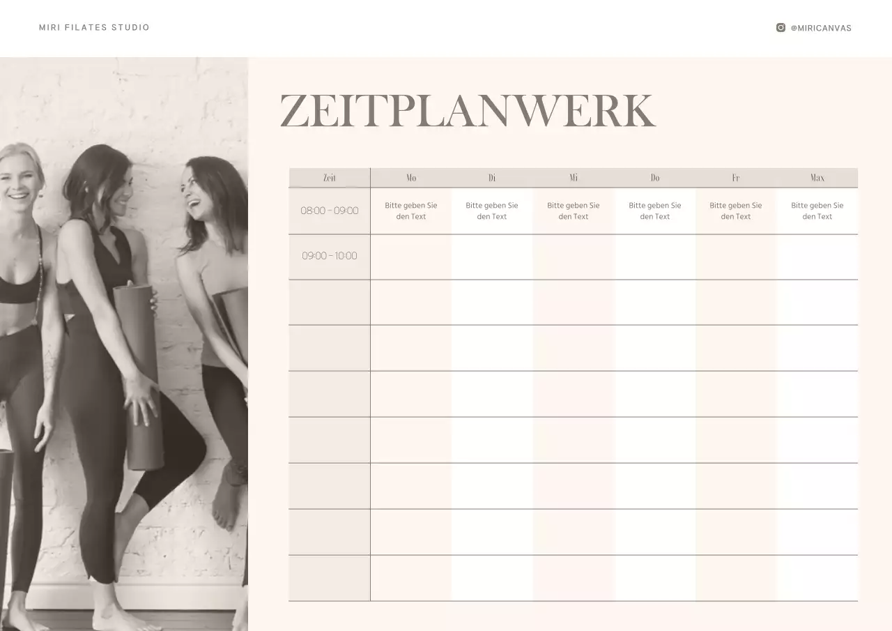 Pilates-Terminplan mit einem emotionalen Fotolayout in beige-braunen Tönen