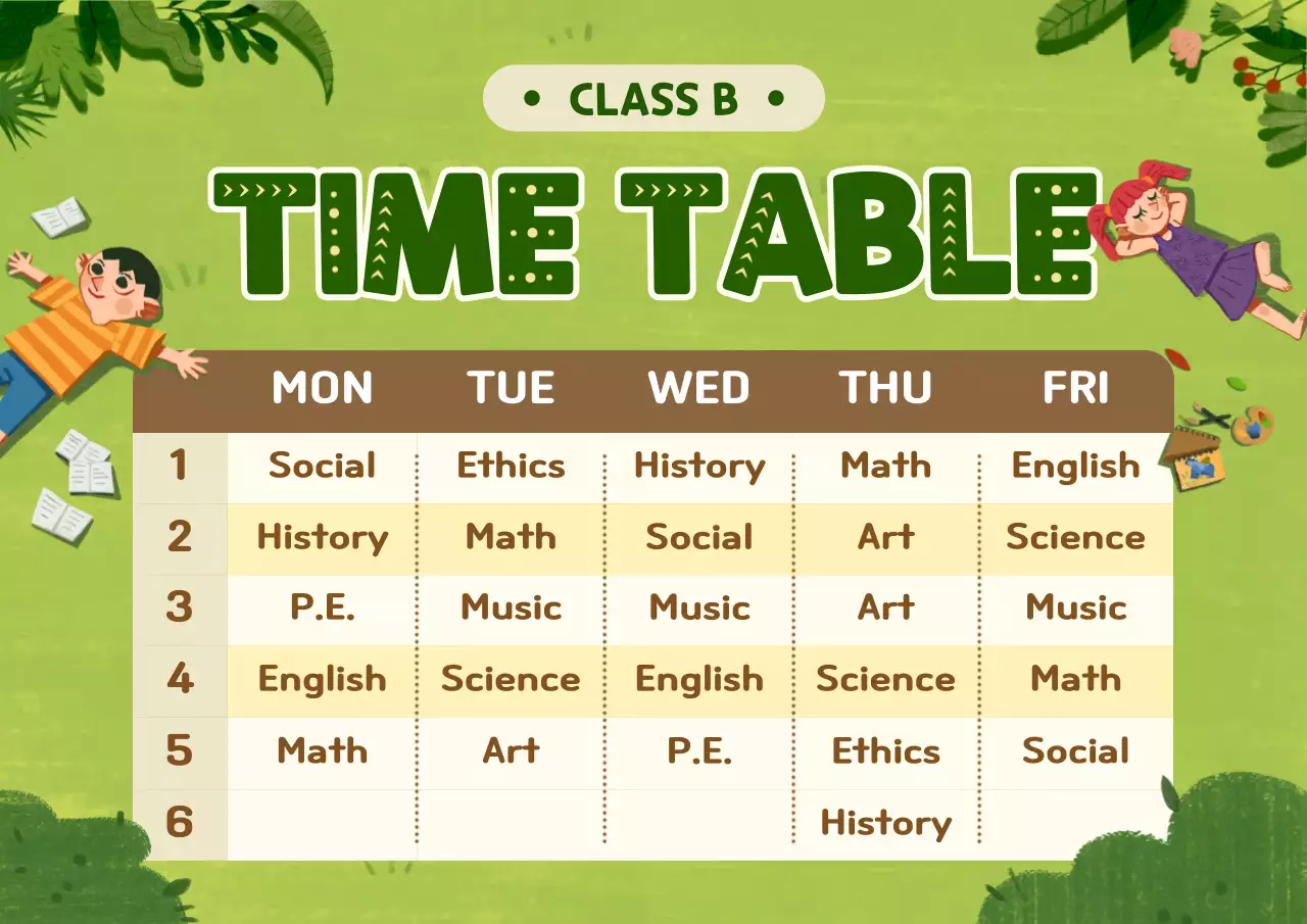 A green, nature-inspired school timetable