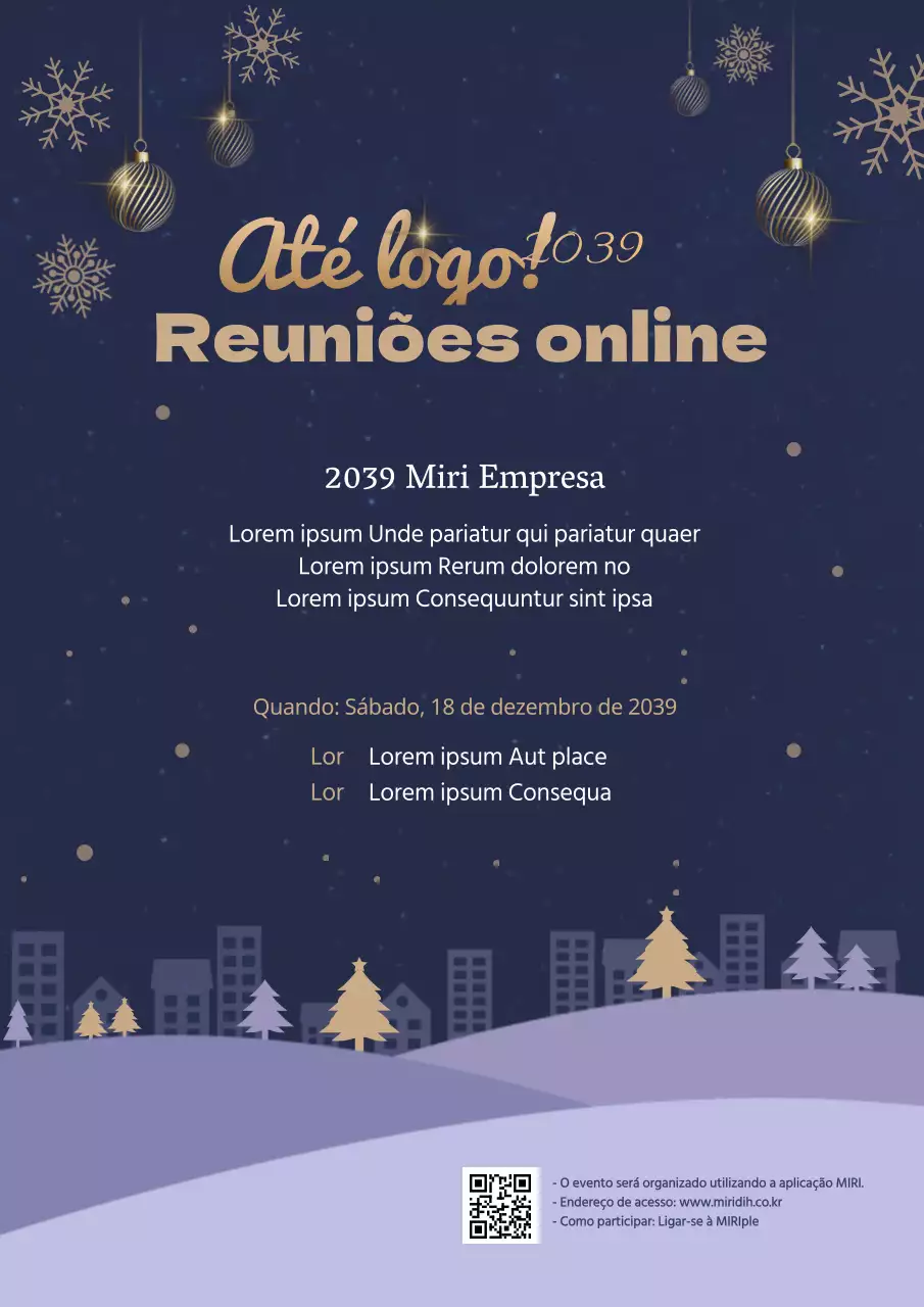 Convite de anúncio de cartaz de festa de fim de ano em linha da empresa Miri azul-marinho e dourado
