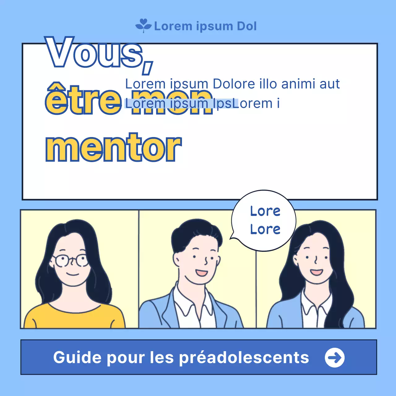 Centre moderne d'orientation des jeunes bleu clair et jaune recrutement par mentorat