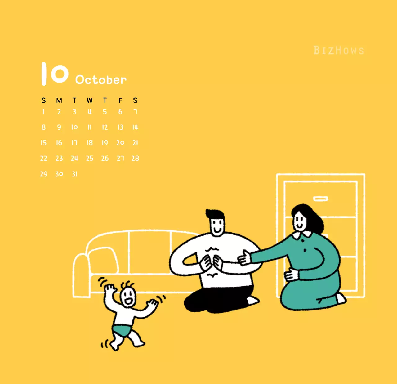 Lịch năm mới với hình ảnh minh họa dễ thương