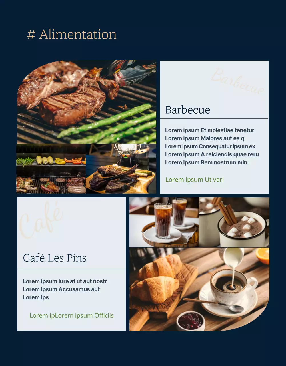 Page de détail du camping bleu marine et noir