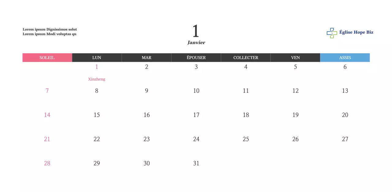 Calendrier avec des images édifiantes de l'église