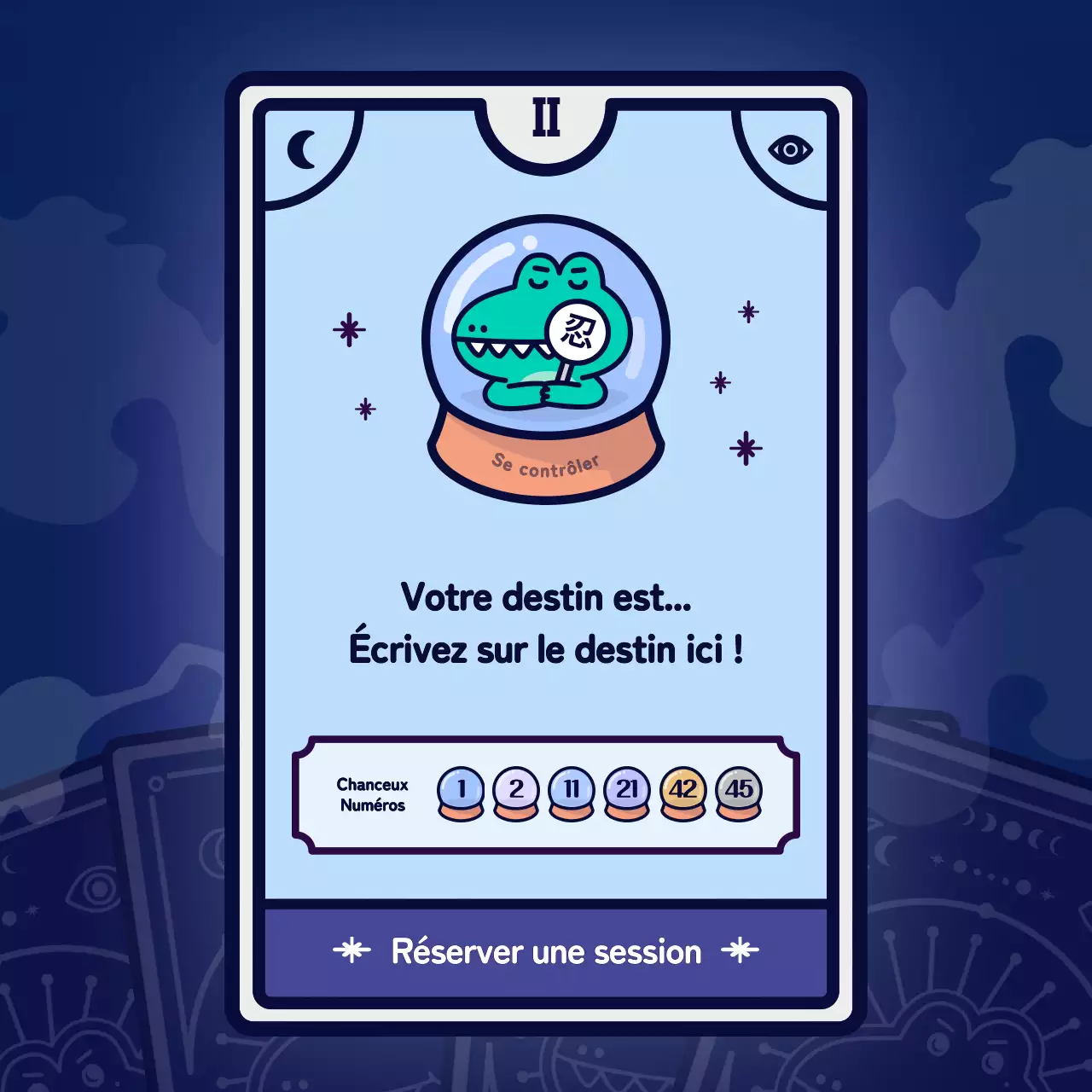 Test psychologique sur les cartes de tarot avec un concept de personnage violet