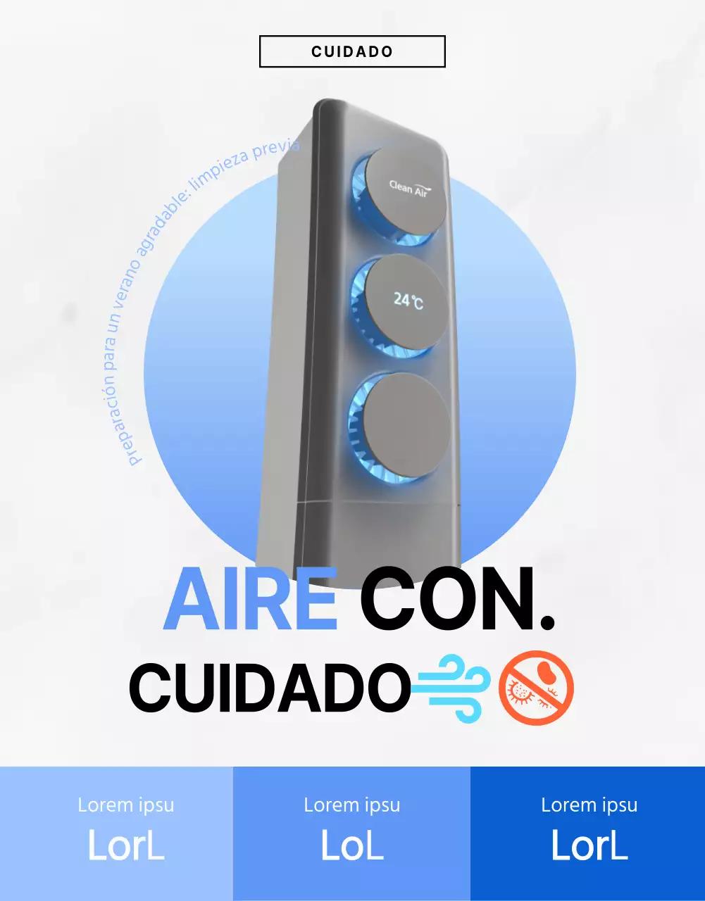 Aire acondicionado limpio y fresco en blanco y azul