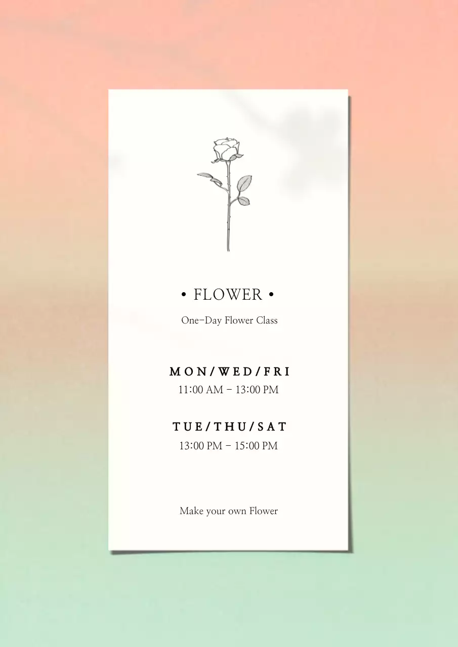 Coral Minimalist Flower Class Schedule Poster