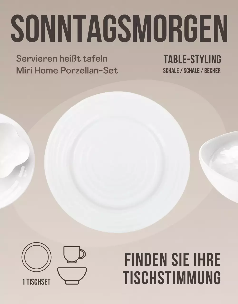 Einführung eines einfachen Porzellansets in Beige und Grün