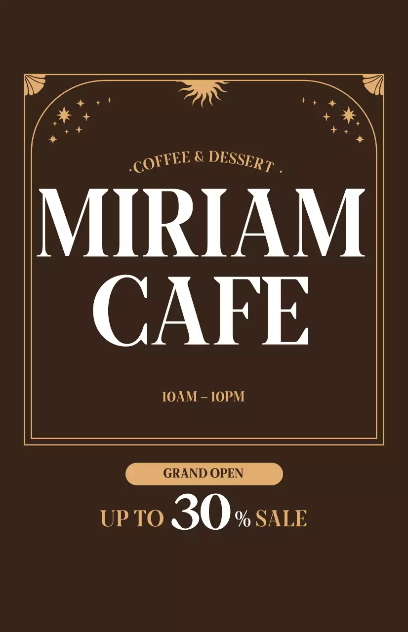 Promover um desconto de abertura de um café com um ambiente bege sobre um fundo castanho