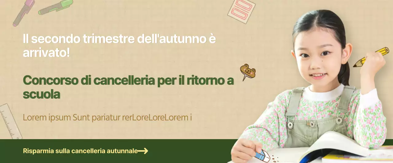 Vendita di cancelleria verde e marrone per il back-to-school