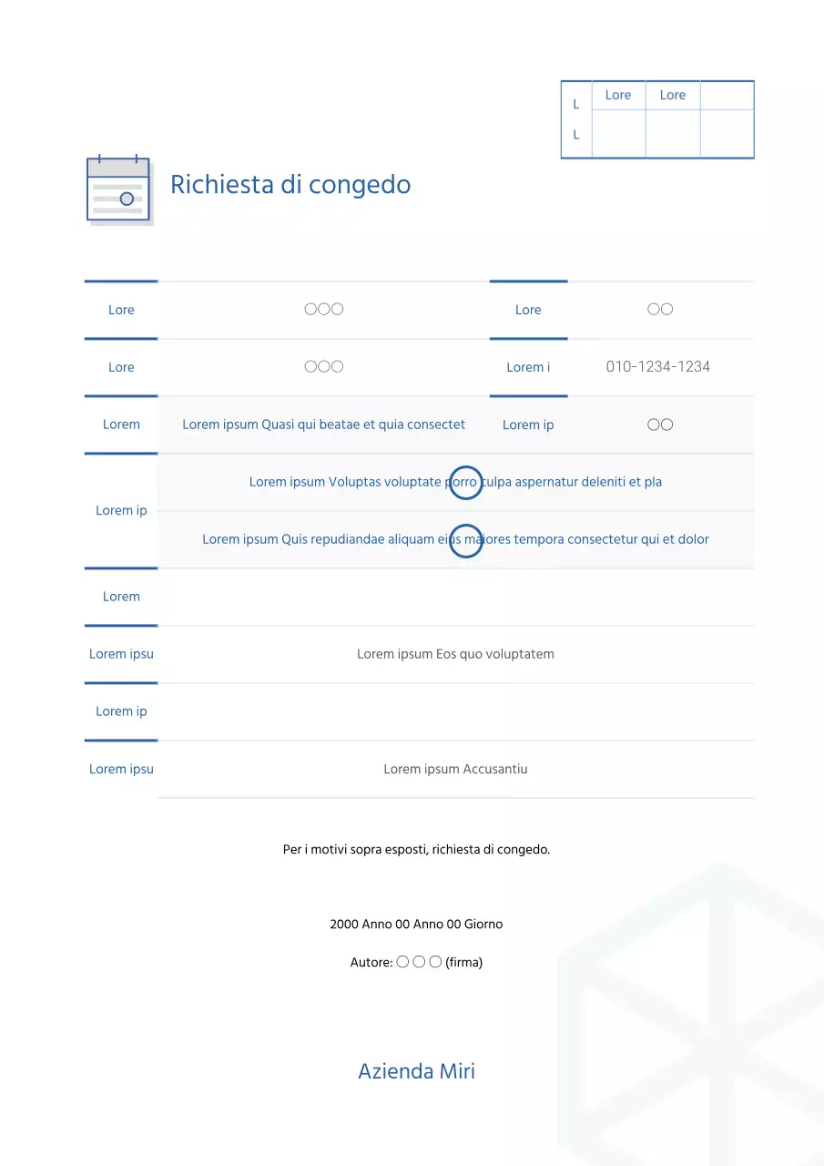 Un semplice modulo di richiesta di congedo con uno sfondo pulito