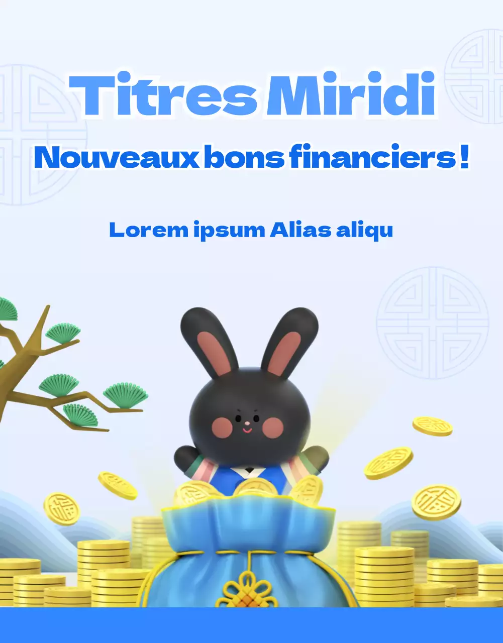 Thème épuré sur les instruments financiers avec des illustrations 3D bleues