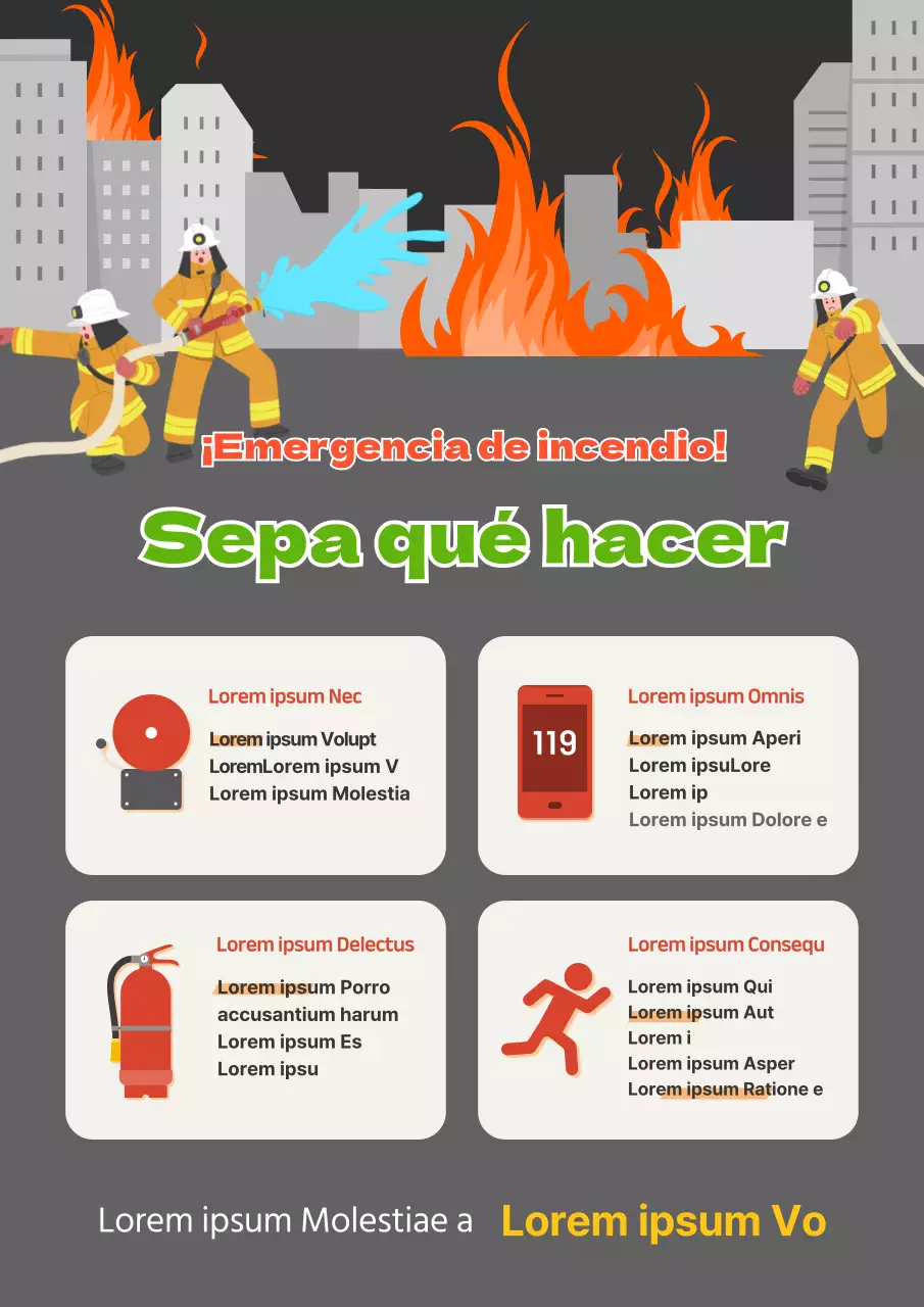 Consejos contra incendios con ilustraciones en negro y gris