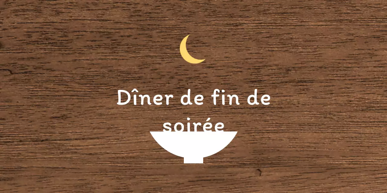 Enseigne de restaurant simple avec texte blanc et jaune et illustration d'une lune en forme de bol.